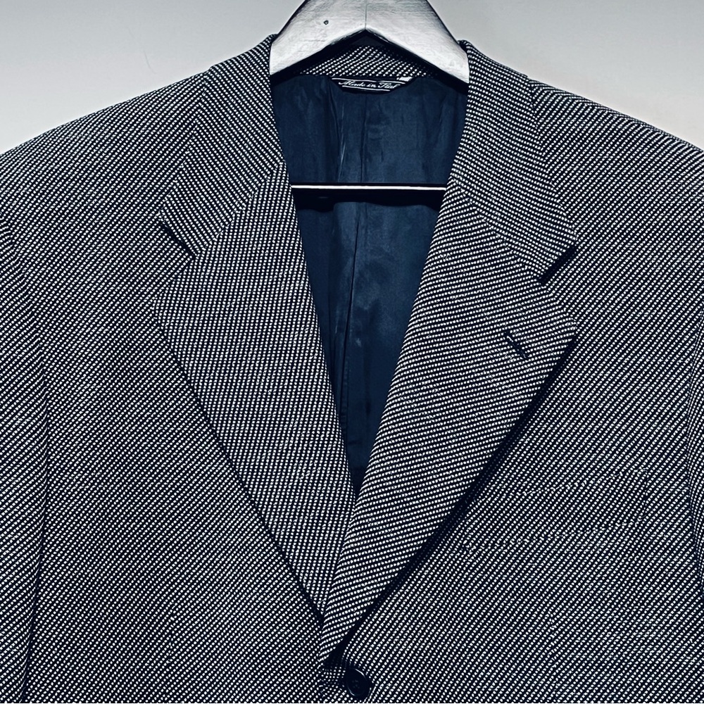 Vtg TRUSSINI Linea Nuova Wool Sport Coat Men 43R Blazer Navy Blue Birdseye Italy - Picture 5 of 16